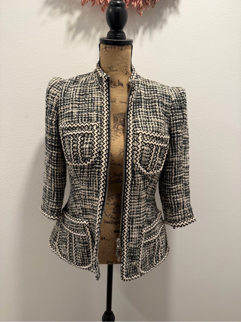 Byron Lars Black and White Tweed Cropped Blazer